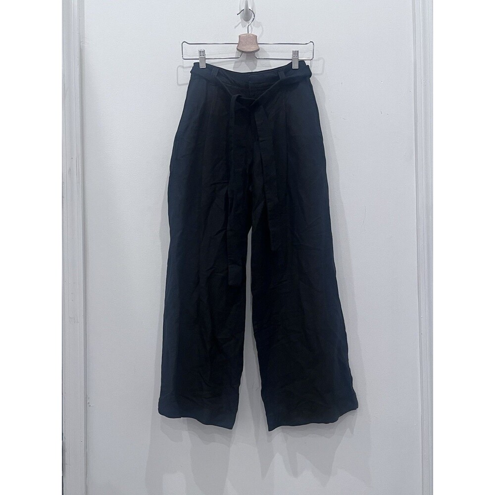 GAP Black Linen Blend Wide Leg Pants Tie Belt Women's Sz 2 Minimalist lagenlook